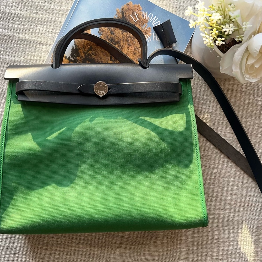 Hermes Vache Hunter Toile Herbag Zip 31 PM Bambou Kaki